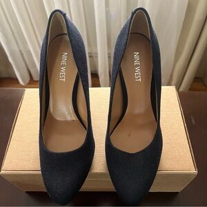 Nine West platform heels navy Swede size 7M